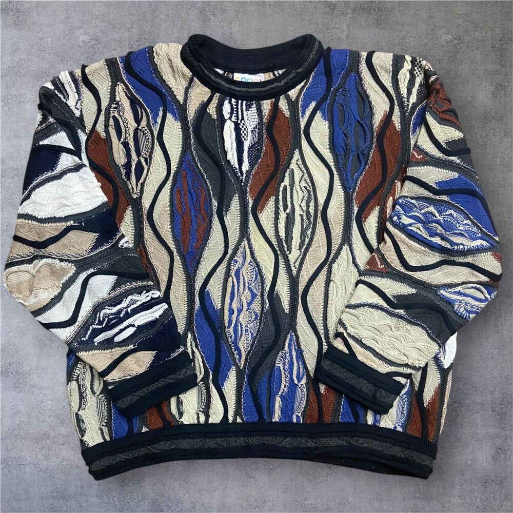 COOGI Australia Vintage 3D Knit Neutral Multicolor Crewneck Sweater Men's XL